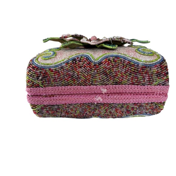 Mary Frances Beaded Flower Clutch Handbag Pink Pastel Embroidered Evening Bag - Picture 8 of 15